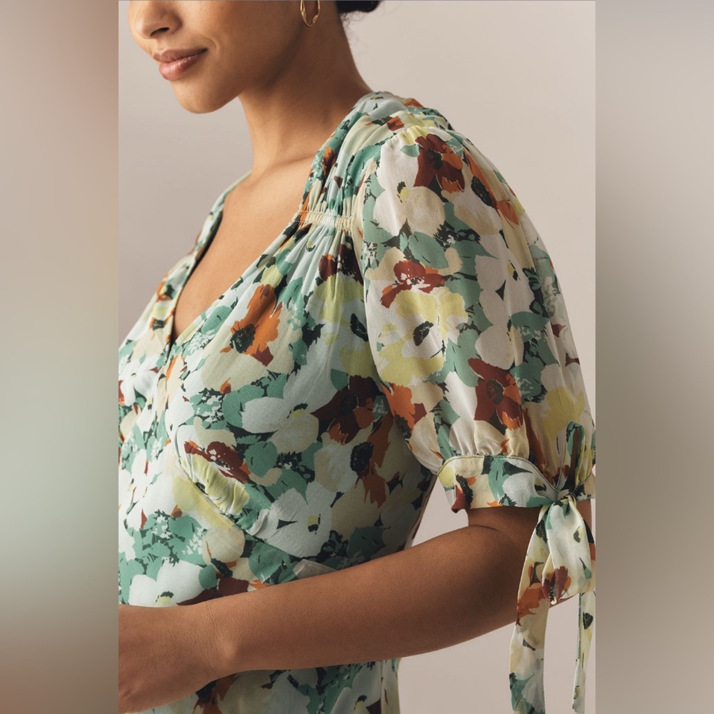 ✨ Anthropologie Short-Sleeve V-Neck Slip Midi Dress Sz 2X - Picture 2 of 9